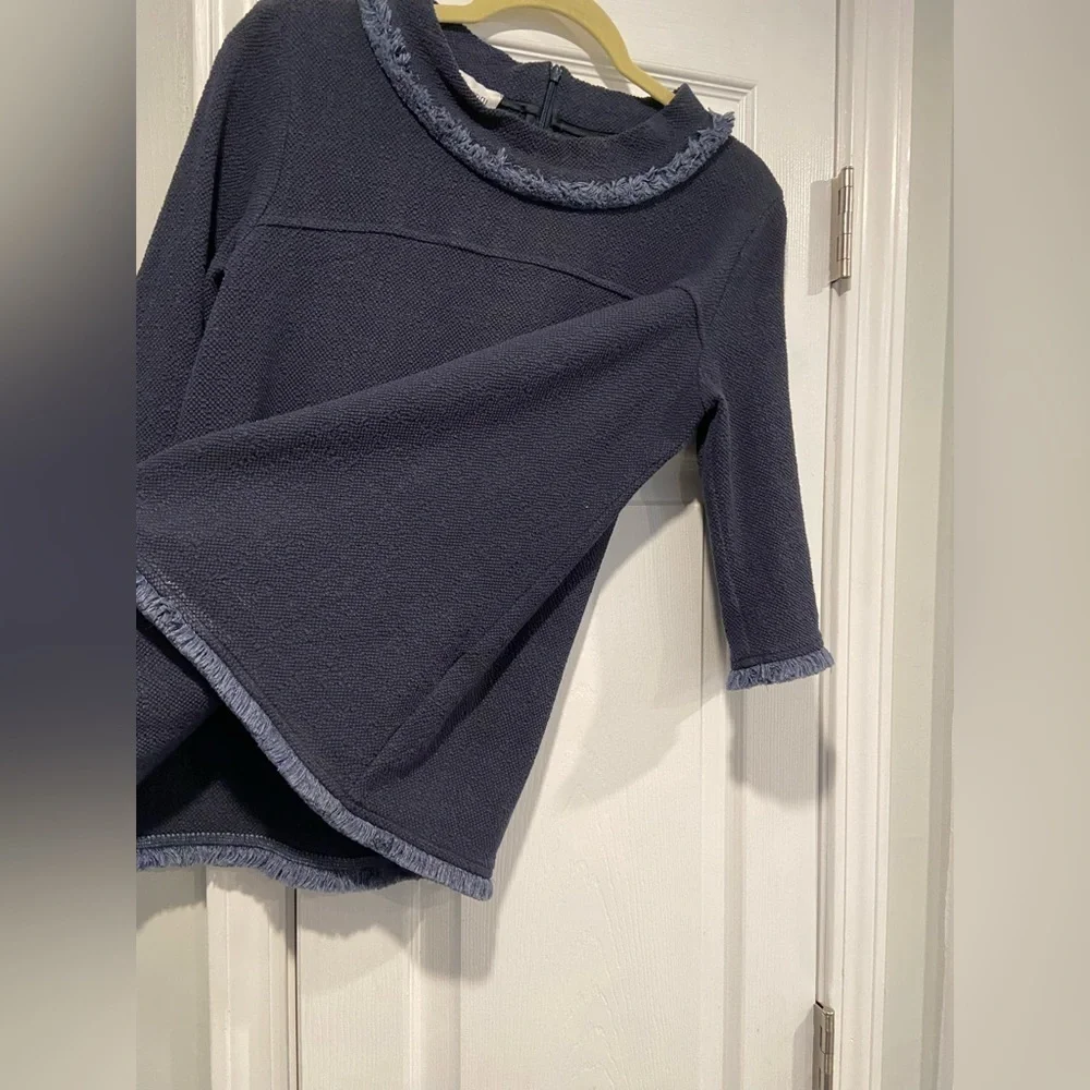 Sara Campbell Size M Navy Fringe Knit Top Made in USA Coastal Boucle Classic - Picture 3 of 11